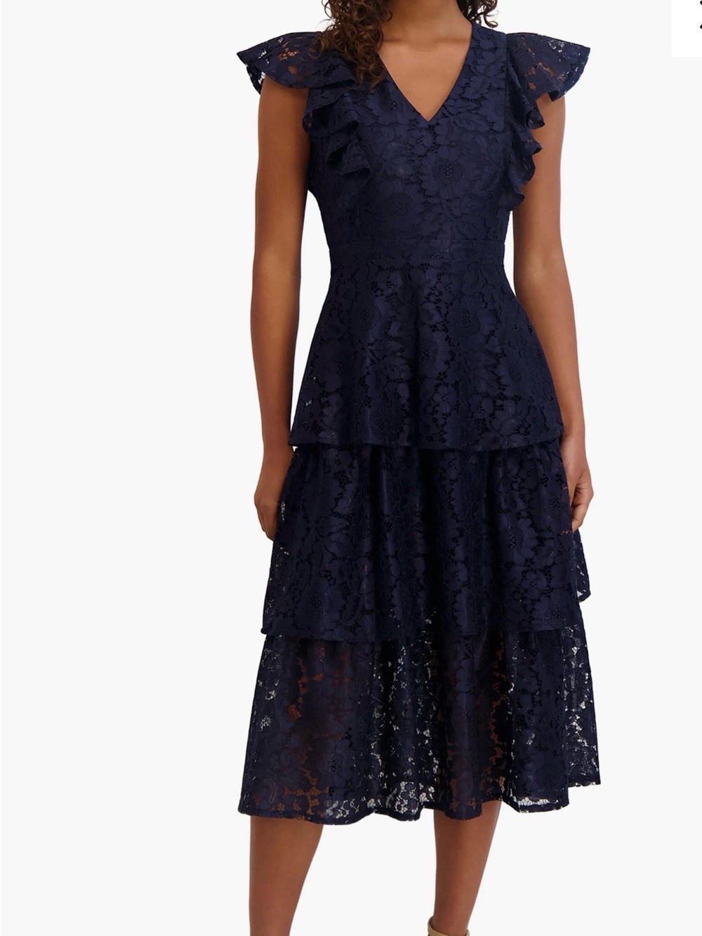 Kensie Navy Lace Tiered Midi Dress